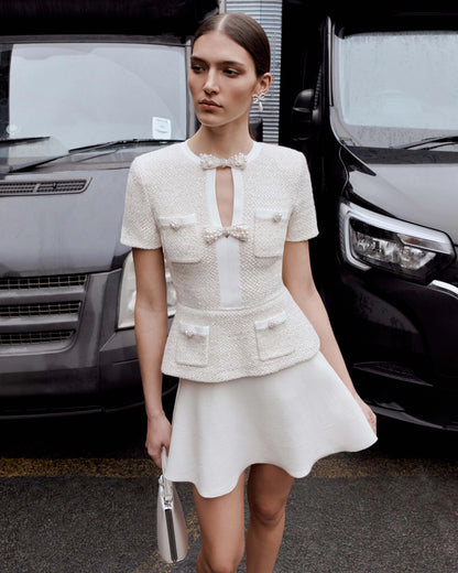 vicky Cream Sequin Knit mini skirt