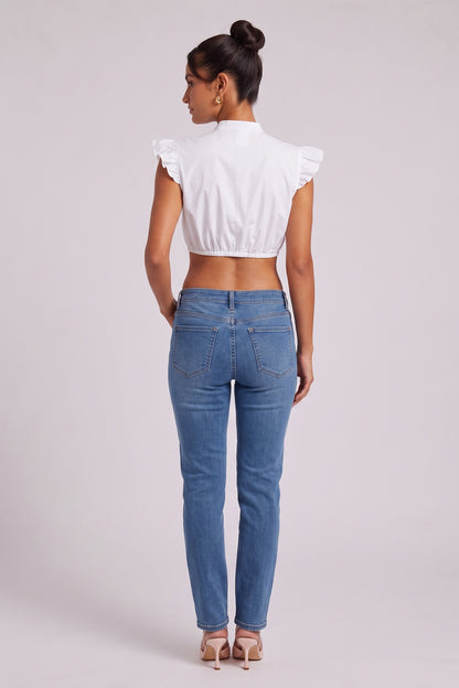 White Cotton Poplin Fitted Crop Top Blouse white cotton poplin cropped blouse - product view 5