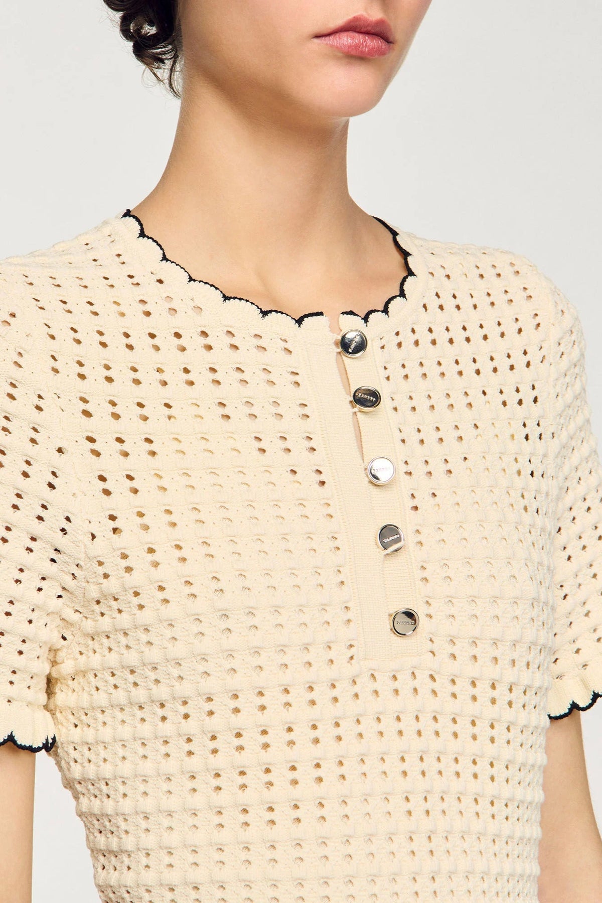 simona hollow knit Mini dress in apricot