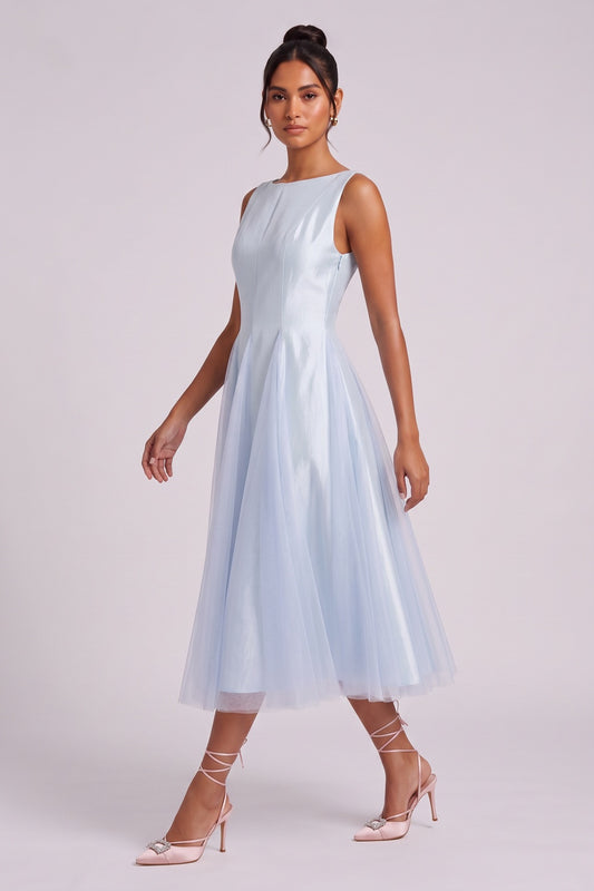 Light Blue Sleeveless Midi Dress Premium Fabric - product view 1