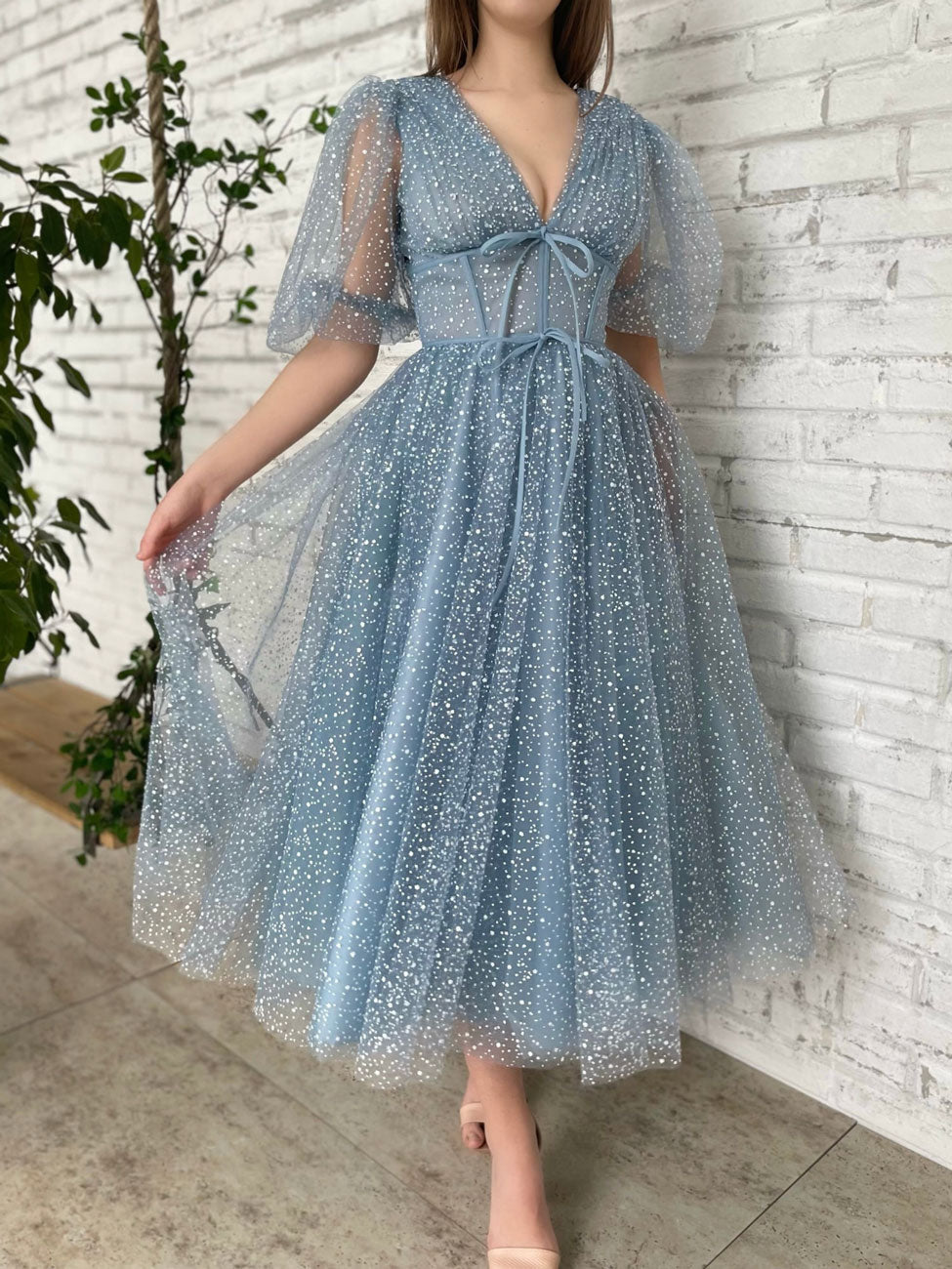 A line Gray Blue Dress