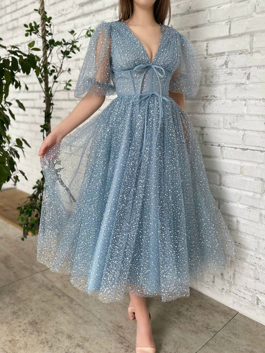 A line Gray Blue Dress
