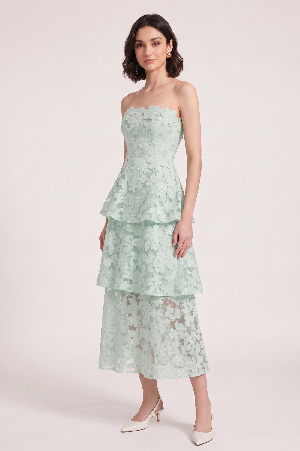 Mint Green 3D Floral Applique Lace A-Line Tiered Dress mint green 3D floral applique lace dress - product view 3