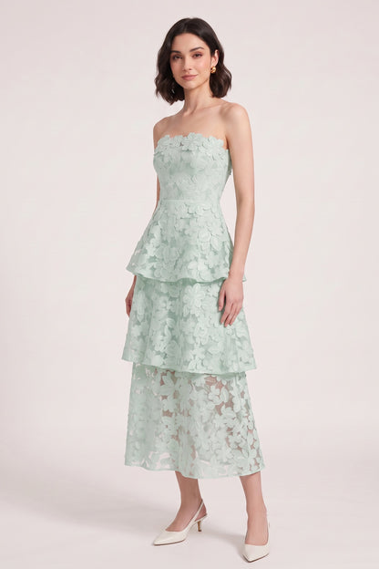 Mint Green 3D Floral Applique Lace A-Line Tiered Dress mint green 3D floral applique lace dress - product view 3