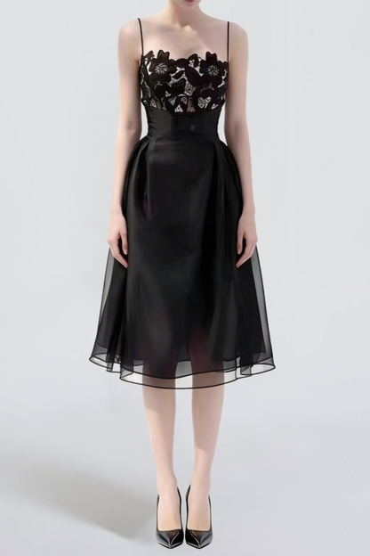 BLACK LACE CAMISOLE MIDI DRESS