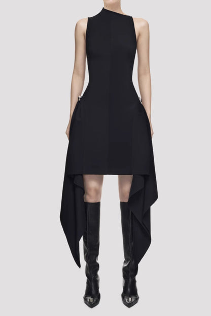 Amato Sleeveless Fringe Mini Dress in black