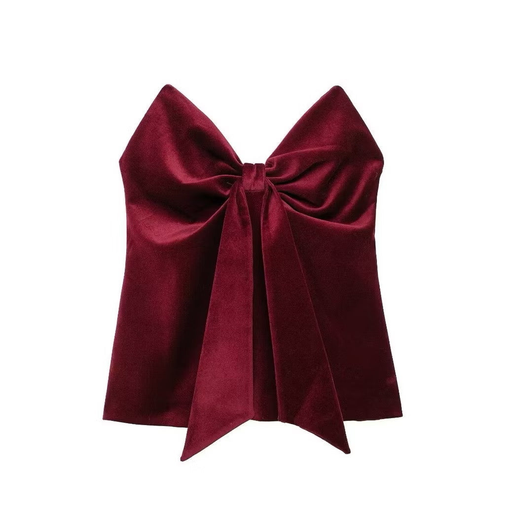 Milan Velvet Top In Wine Red