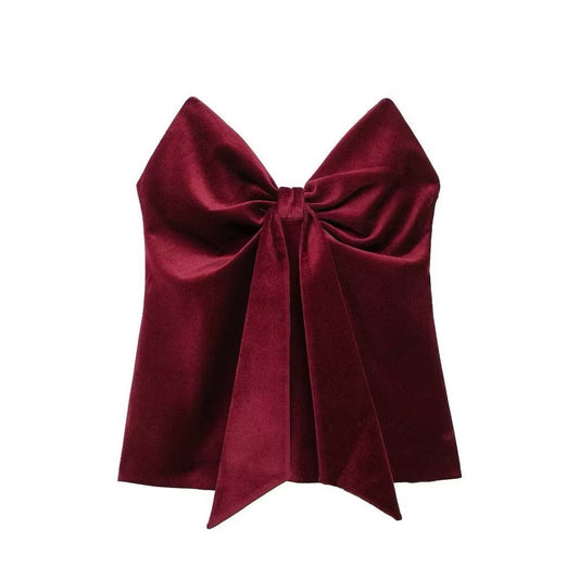 Milan Velvet Top In Wine Red