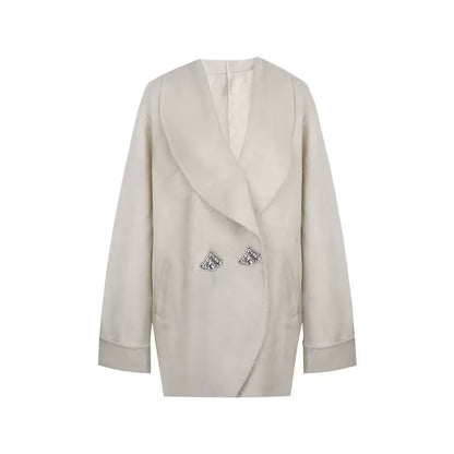 Oversized Wide Lapel Rhinestone Button Wool Coat
