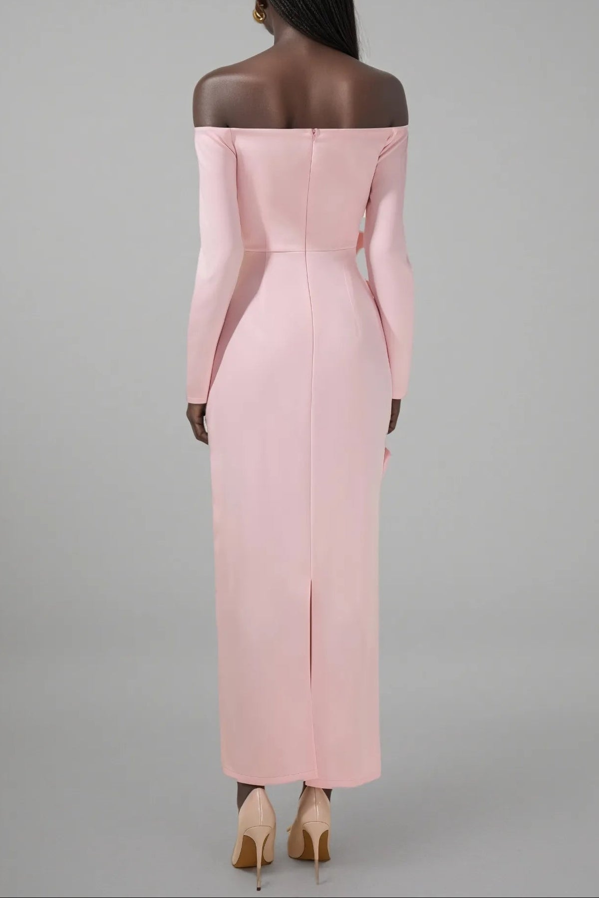 hilary Pink 3D Flower long sleeve strapless Midi Dress