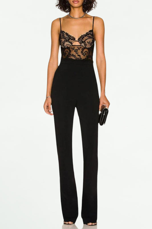 LACE BANDAGE JUMPSUIT IN BLACK