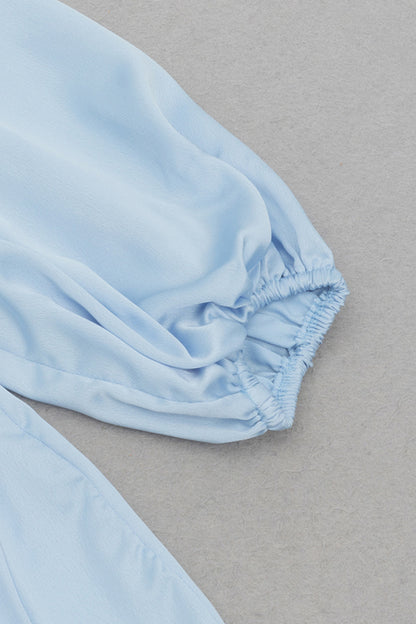 Puff sleeve split maxi dresses in blue