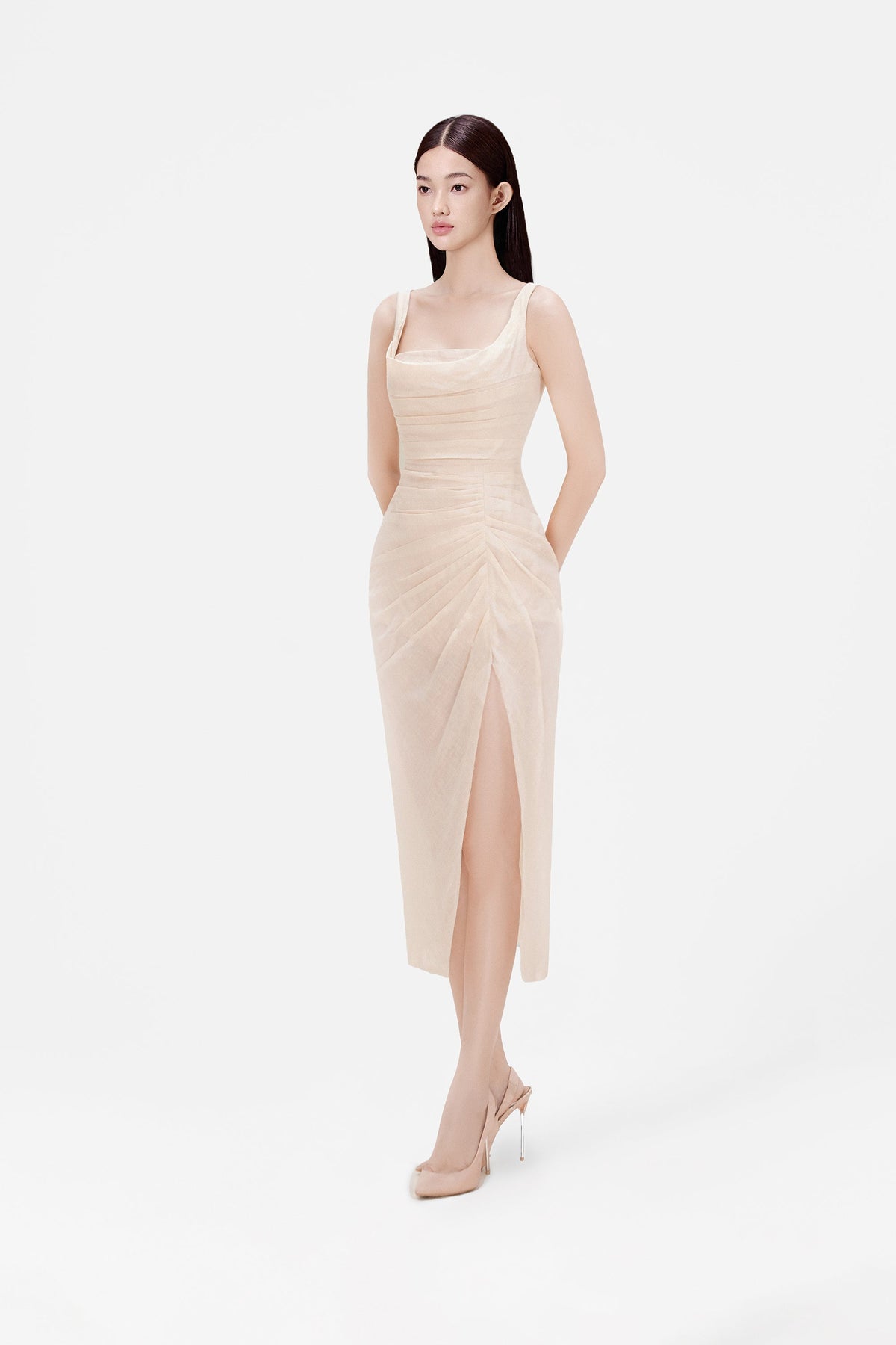 ORGANZA LINEN DRAPED DRESS