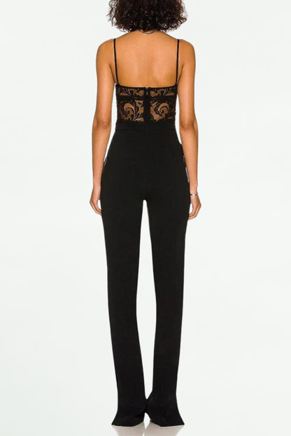 LACE BANDAGE JUMPSUIT IN BLACK