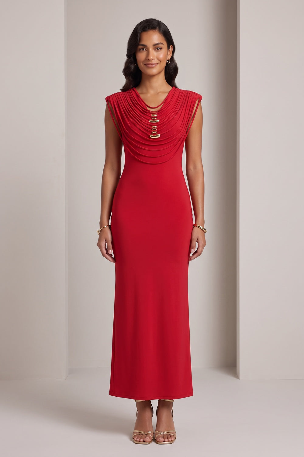 red stretch jersey or crepe fitted column dress red stretch jersey or crepe dress - product view 1