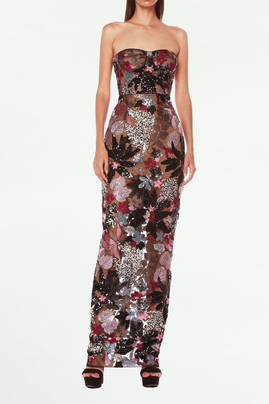DAISY DAHLIA EMBROIDERED STRAPLESS MAXI DRESS