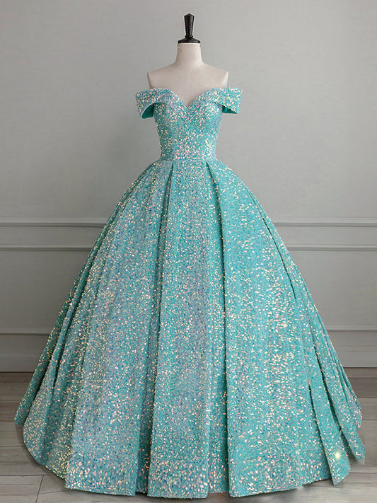 Blue Velvet Sequin Long Prom Dress