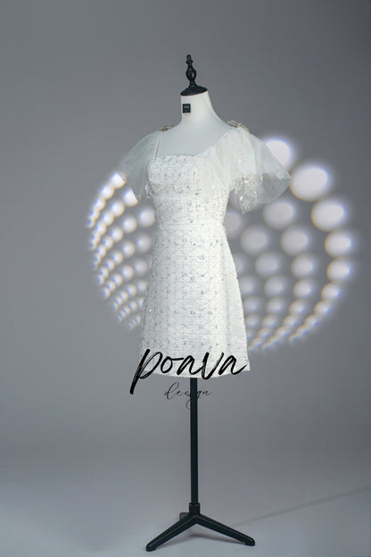 Sequin bow mini dress in white