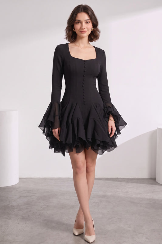 black crepe fit-and-flare dress black crepe dress - product view 4