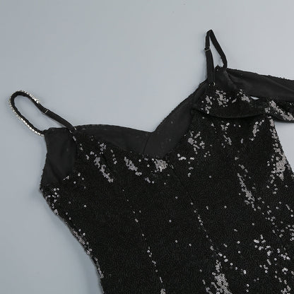 ashley sequin strap maxi dress in black