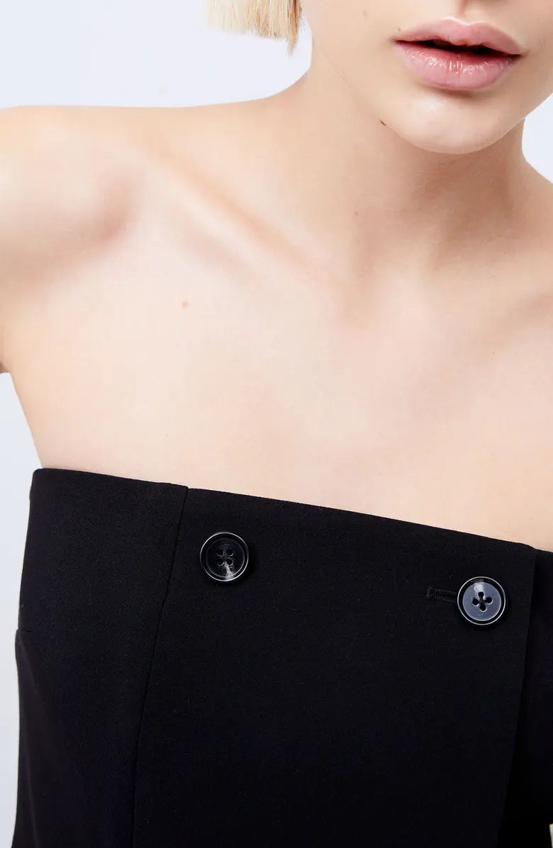 Double Breasted Strapless Twill Mini dress in black