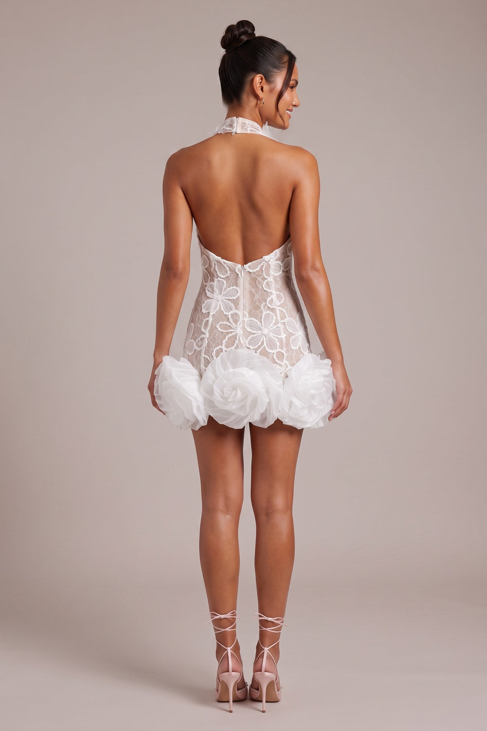 white floral lace fitted sheath with sculptural hem dress white floral lace dress - product view 5