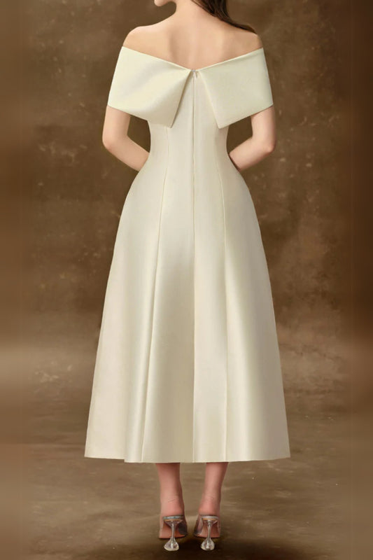 hebera a-line off-shoulder midi dress in cream