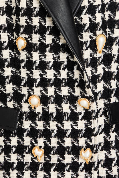 novia black Double-breasted houndstooth wool-blend tweed blazer