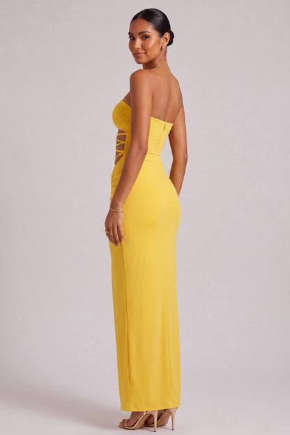 Yellow Strapless Maxi Dress with Side Cutout Detail Premium Fabric - product view 1