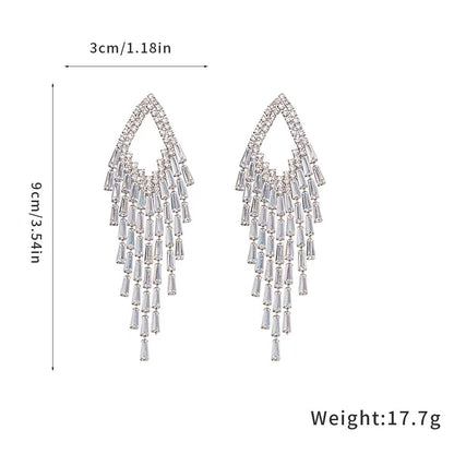 Teardrop Frame Aqua Baguette Crystal Tassel Drop Earrings