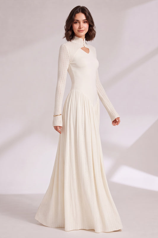 Off-white Ribbed knit A-line Maxi dress with shrug overlay Off-white Ribbed knit Maxi dress with shrug overlay - product view 4