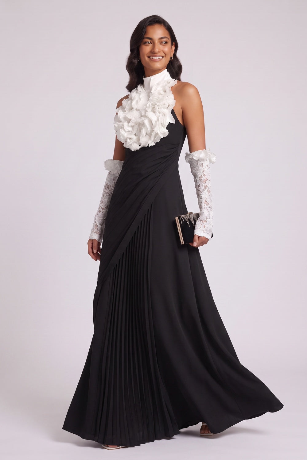 black matte black crepe a-line evening gown black matte black crepe evening gown - product view 3
