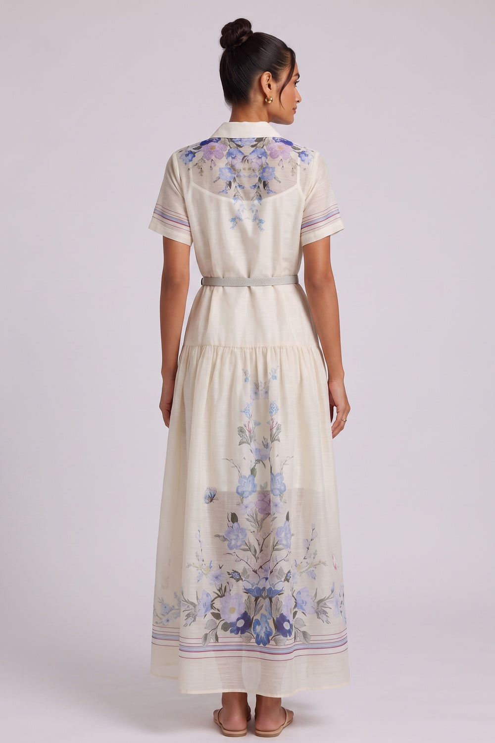 Cream Floral Collared Maxi Dress Premium Fabric - product view 3
