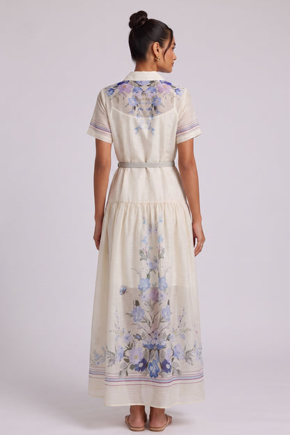 Cream Floral Collared Maxi Dress Premium Fabric - product view 3