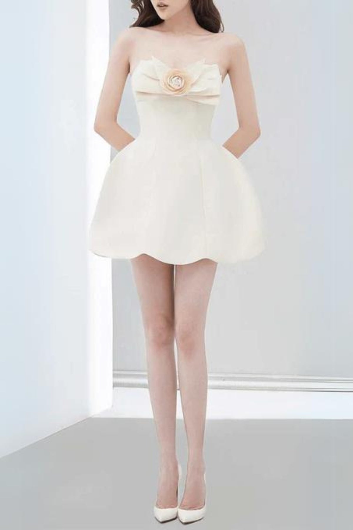 BOW DECORATIVE BANDEAU DRESS SET IN CHAMPAGNE