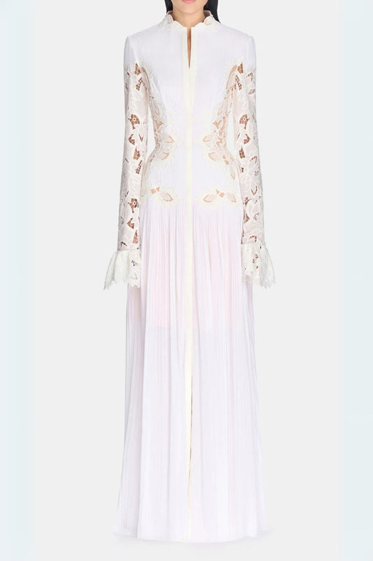 lace embroidered hollow maxi dress in white