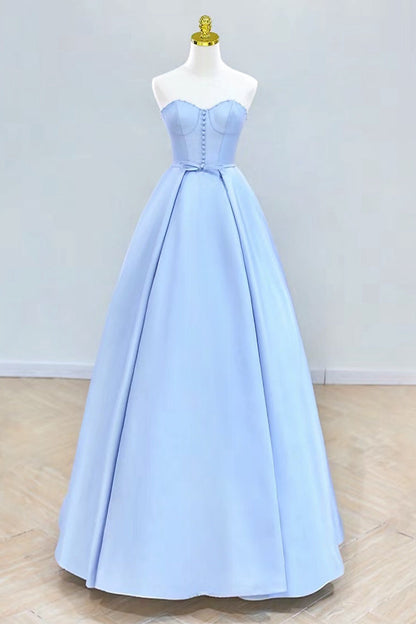 A-Line Sweetheart Neck Satin Blue Dress