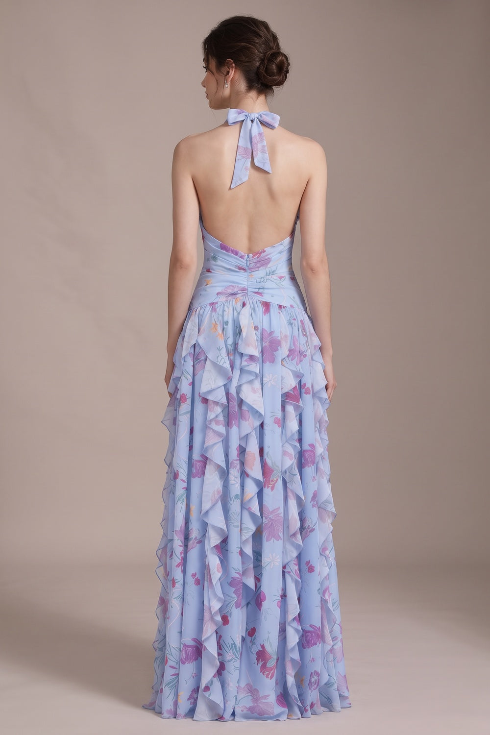 light blue chiffon fit-and-flare gown light blue chiffon gown - product view 5