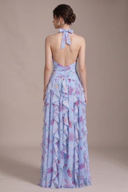 light blue chiffon fit-and-flare gown light blue chiffon gown - product view 5