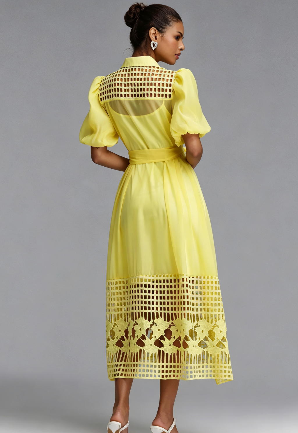 Yellow Midi Dress with Cutout Detail and Crystal Embellishment