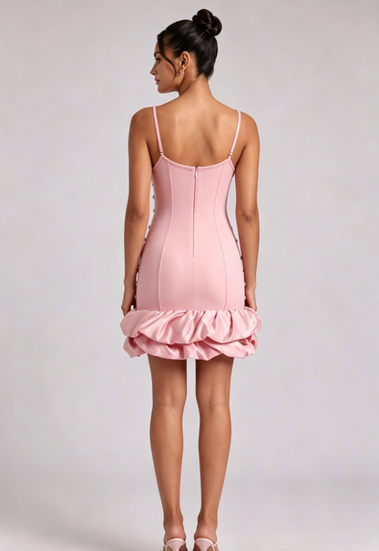 Light Pink Structured Crepe-Blend Bodycon with Bubble Hem Dress