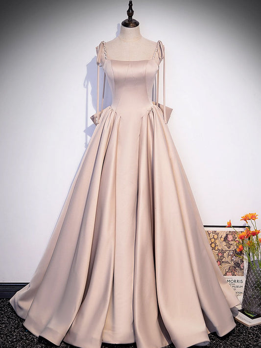 Champagne A-Line Satin Dress