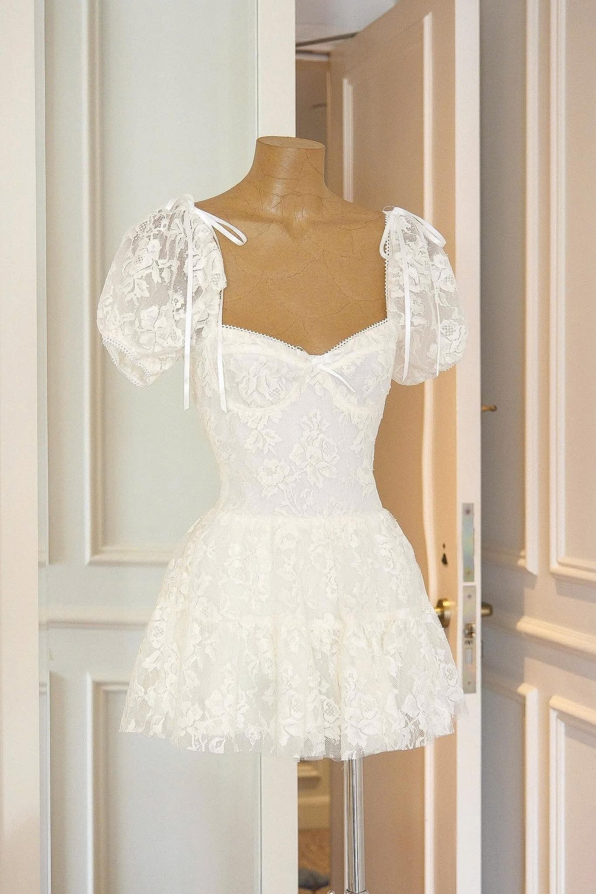 Lara Puff Lace Mini Dress