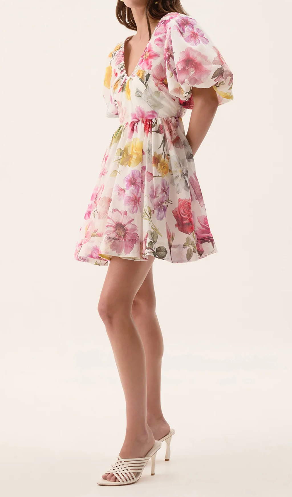 vanessa puff sleeve collage fleur mini dress