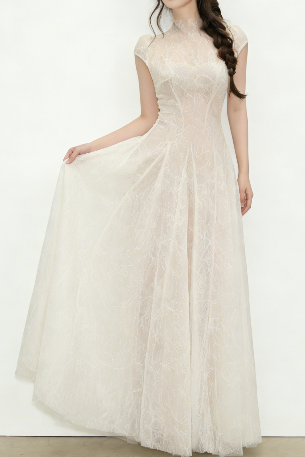 lace sequin A line midi dress