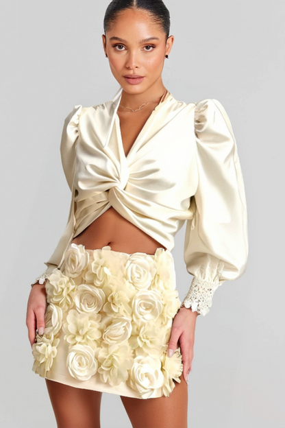 Nouria white faux-flower twist cropped top