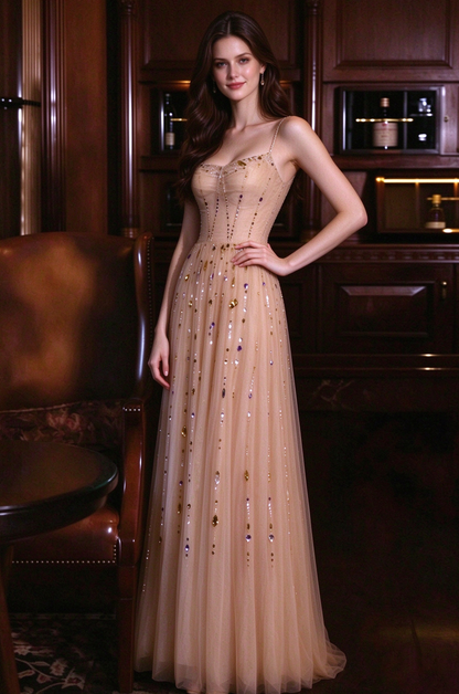 Nicola's elegant backless halter maxi dress - Champagne