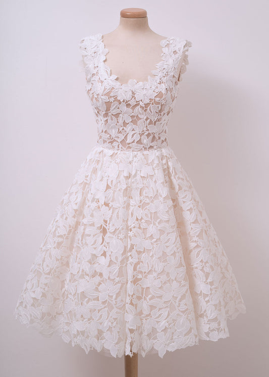 Ivory white lace mini prom dress