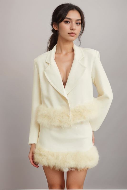 Valérie feather-hem blazer & skirt matching set