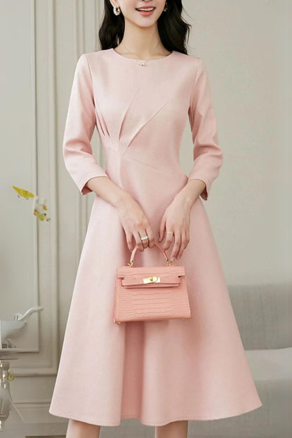 ELEGANT PINK LONG SLEEVE MIDI DRESS